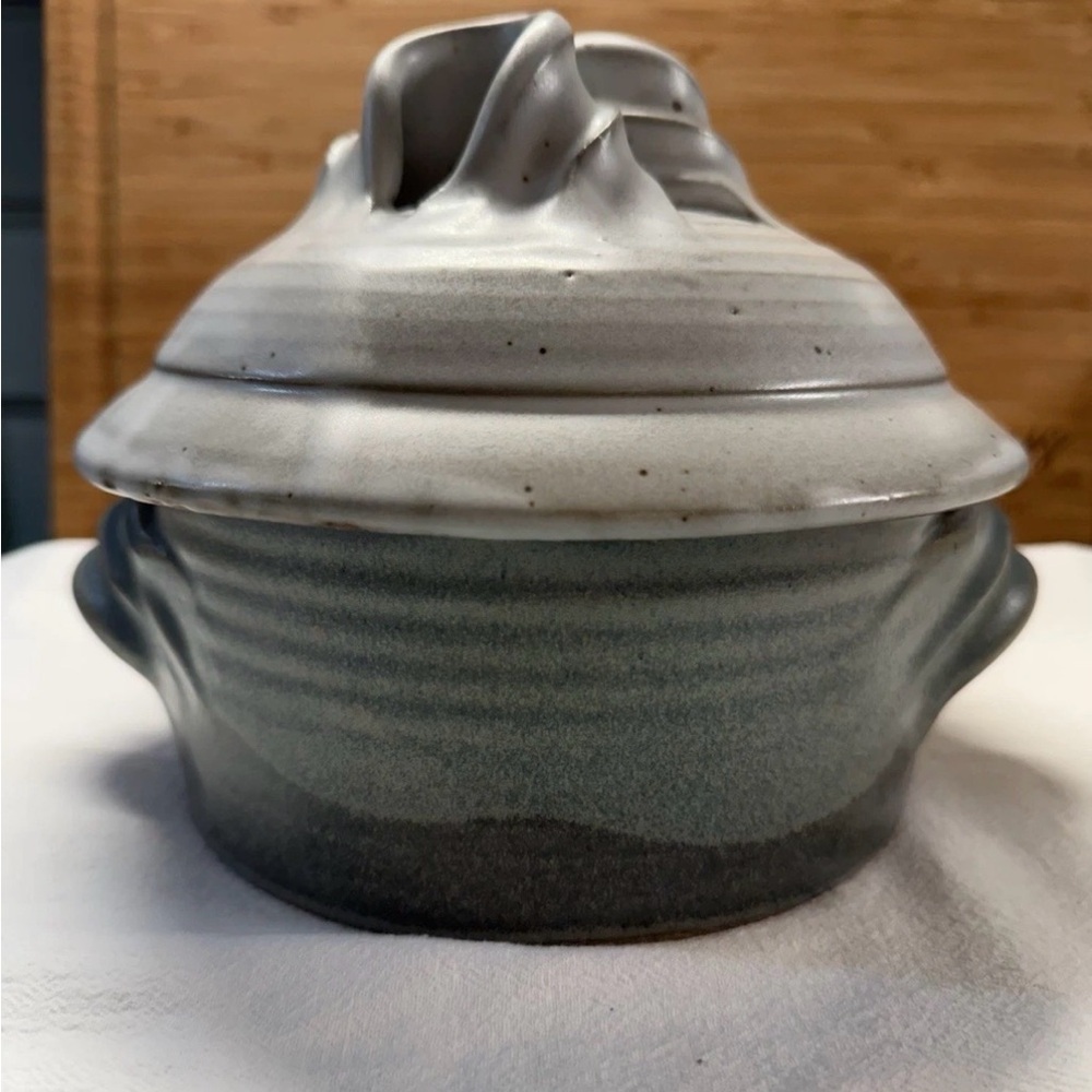Vintage Studio Pottery Lidded Stoneware Casserole Gray , Ash Glaze cottage core
